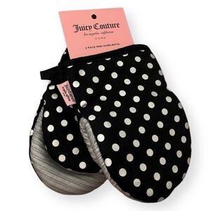 Juicy Couture Home 2 Pack Black & White Polka Dot Mini Oven Mitts Silicone Grip